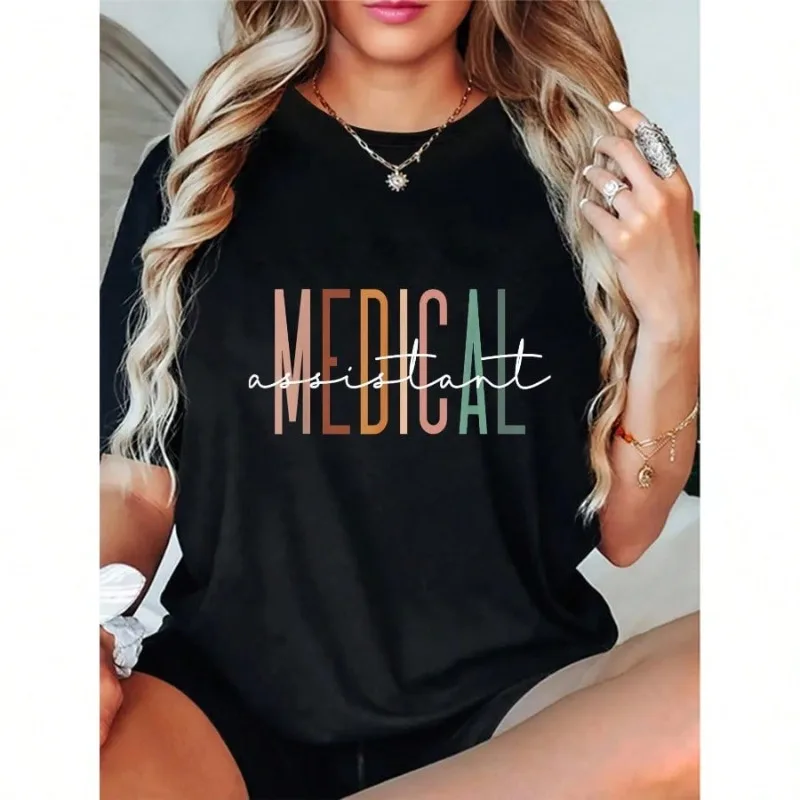 

Medical Assistant 100% Cotton T Shirt Crew Neck Casual Style Breathable Absorbent Knit Fabric All Season Comfort