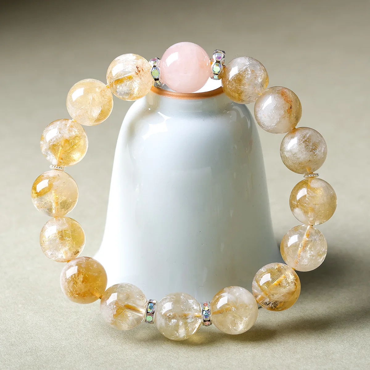 12mm Yellow Tower Crystal Round Bead Bracelet Chinese Style Pink Crystal Bracelet for Women Gifts