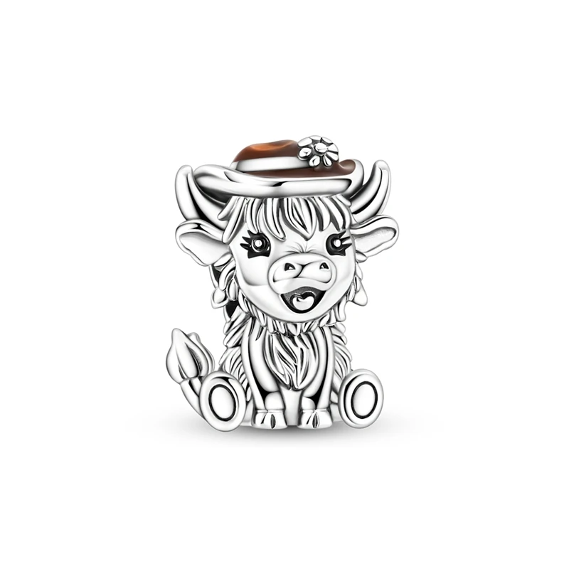 925 Sterling Silver Charms Bead CZ Zircon Cowboy Highlands CowDangle Fit Original Bracelet DIY Women Jewelry Gift