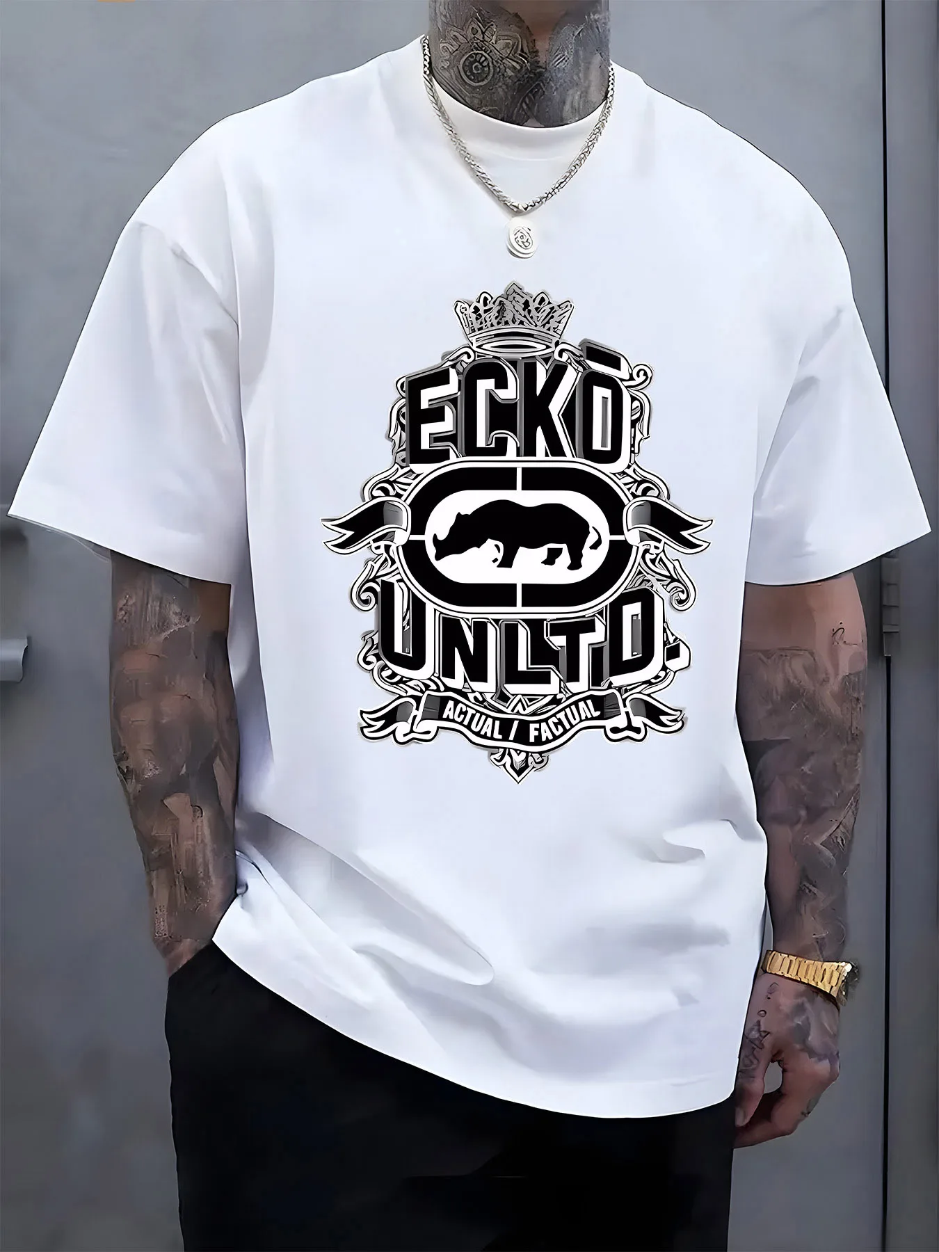 

ECCO UNITO Men's Casual Cotton T-Shirt - Breathable Round Neck Short Sleeve Tee with Bold Graphic Print