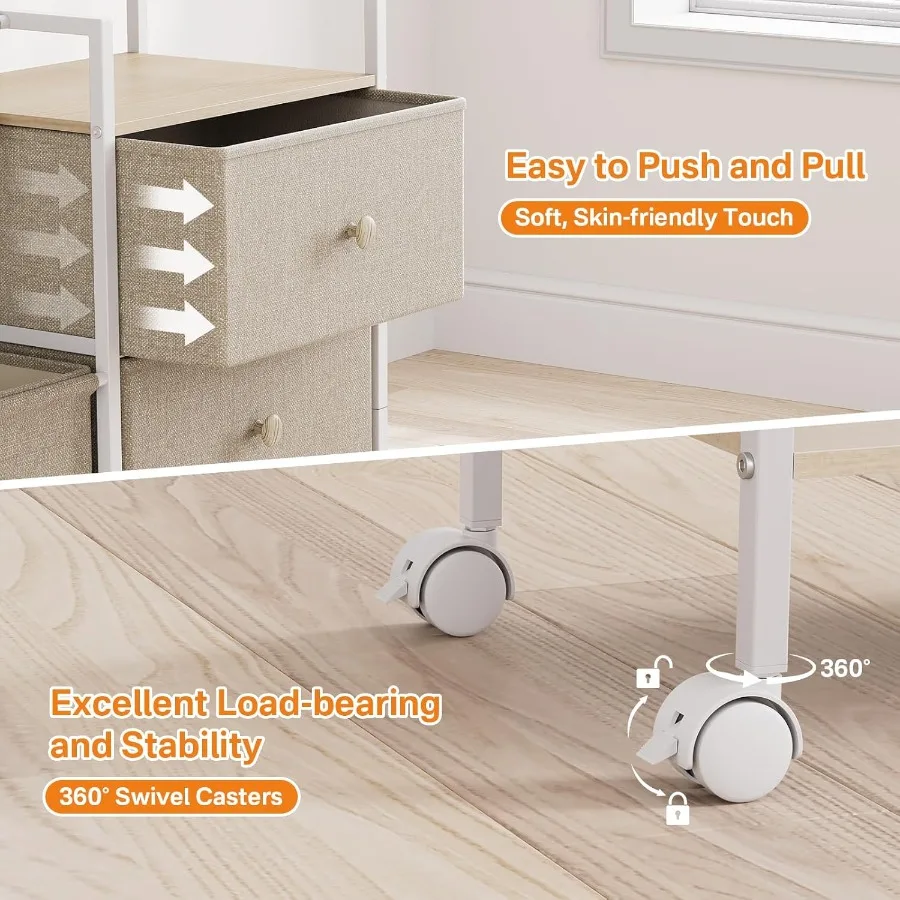 منظم وتخزين الطفل - عربة دوارة من 3 طبقات مع فواصل وأدراج، سهلة التجميع، عربة أدوات متنقلة بعجلات