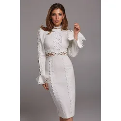 2024 New Women's Round Neck Elegant Elegant Short Sleeve Lace Midi Dress Dress High Waist Solid Color Dress