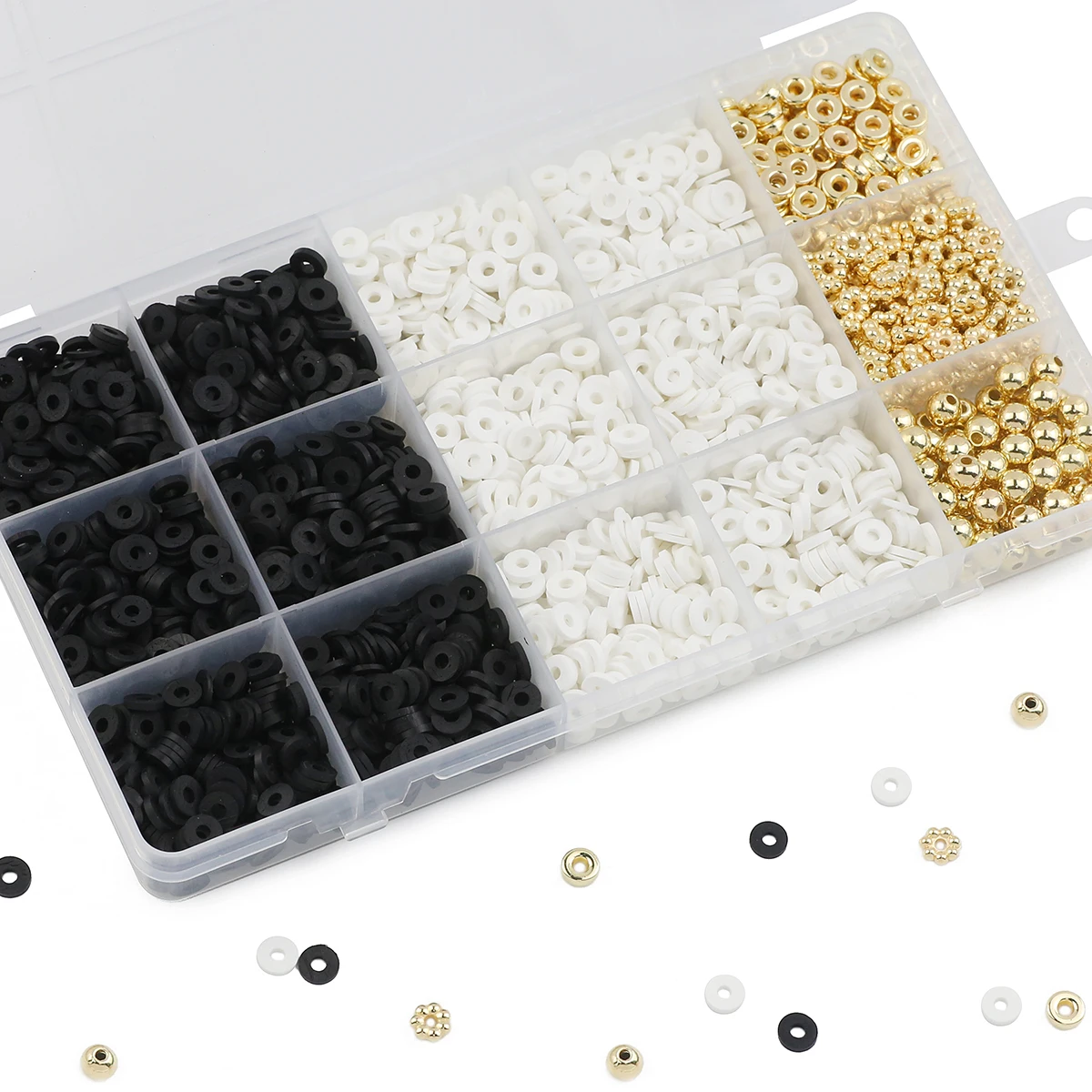 2400pcs Black White 6x1mm Rubber Spacers Loose Beads For Jewelry Making DIY LOVE Bracelet Necklace Boxed Materials Accessories