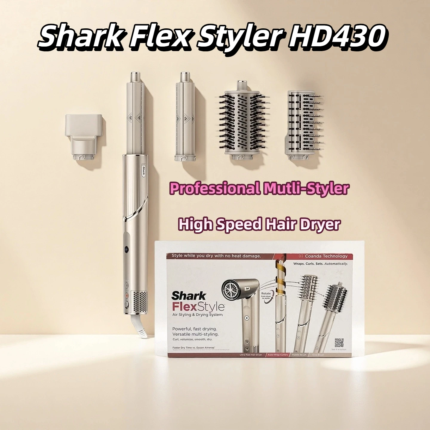 

Shark HD430 FlexStyle Фен с отрицательными ионами и воздушной стайлером с мощной щеткой Airwrap Multi-Styler и бигуди с автоматической оберткой