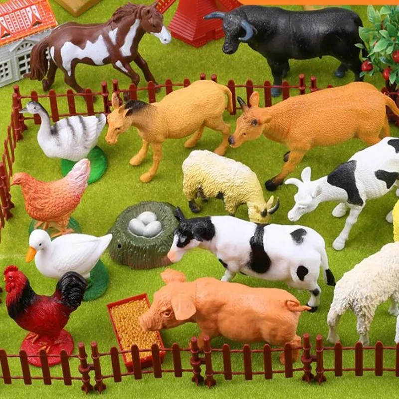 PVC Plastic Mini Farm Poultry Animals, Home Decor Figurines, Simulated Animals, Dog, Pig, Sheep, Chicken Model, Children Toys