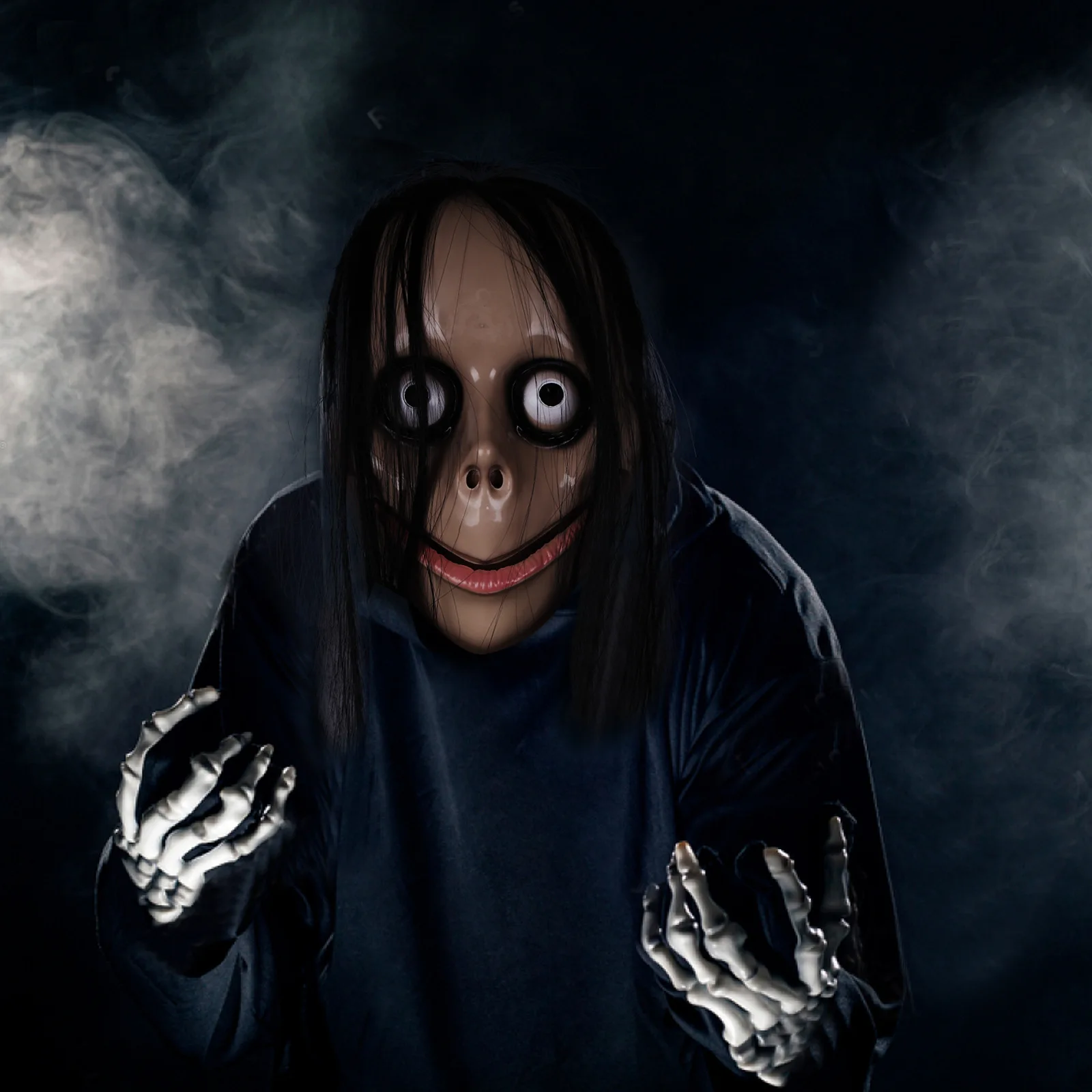 할로윈 공포 MO MO 마스크, 긴 머리, 재미있는 마스크, V자형 입 마스크, 머리, 여성 유령 마스크, 롤플레이 MO 마스크