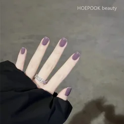 24pcs Dark Grey Purple Seamless Removable Fake Nails Capsule Full Cover Artificial False Nails Art Press On Nails Set Decoration