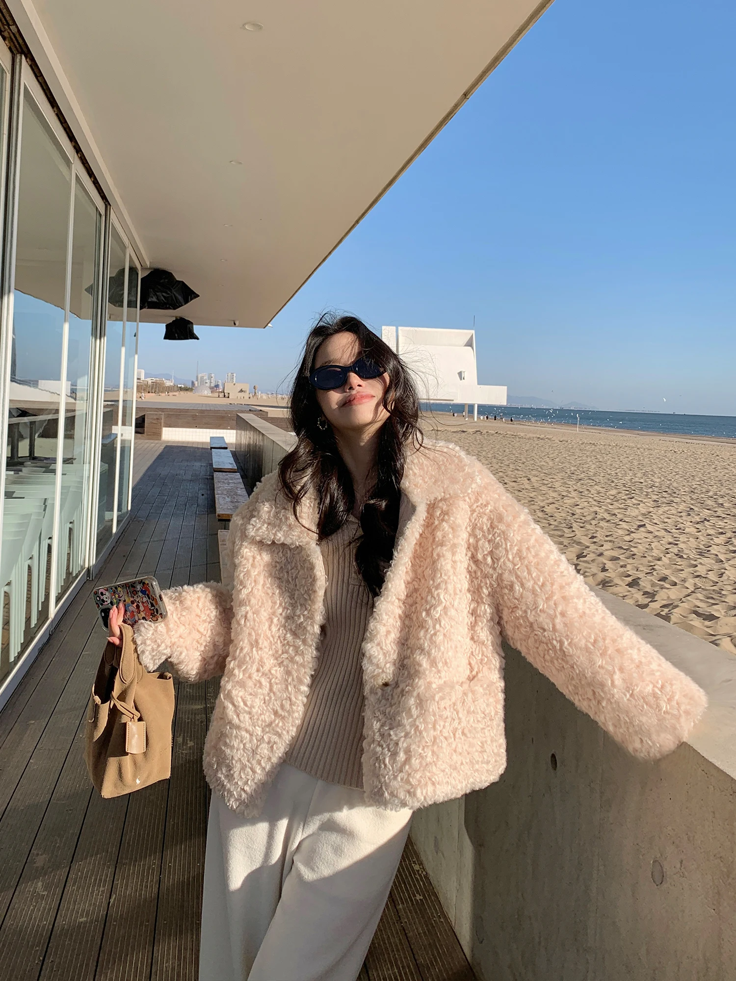 

Женская повседневная теплая куртка Pusumede Cry Velvet с воротником из искусственного меха, длинными рукавами, свободного кроя, модный топ