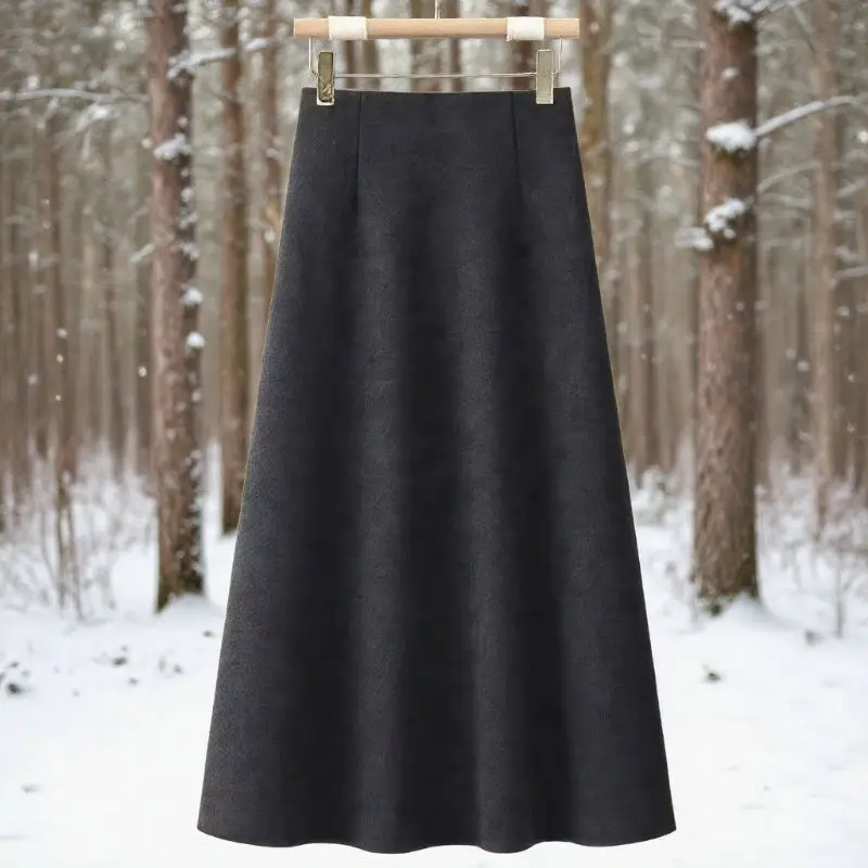 2026 Autumn Winter High-waisted Loose Skirt Women Loose Woolen Skirts Female Versatile Solid Color A-line Skirts U467