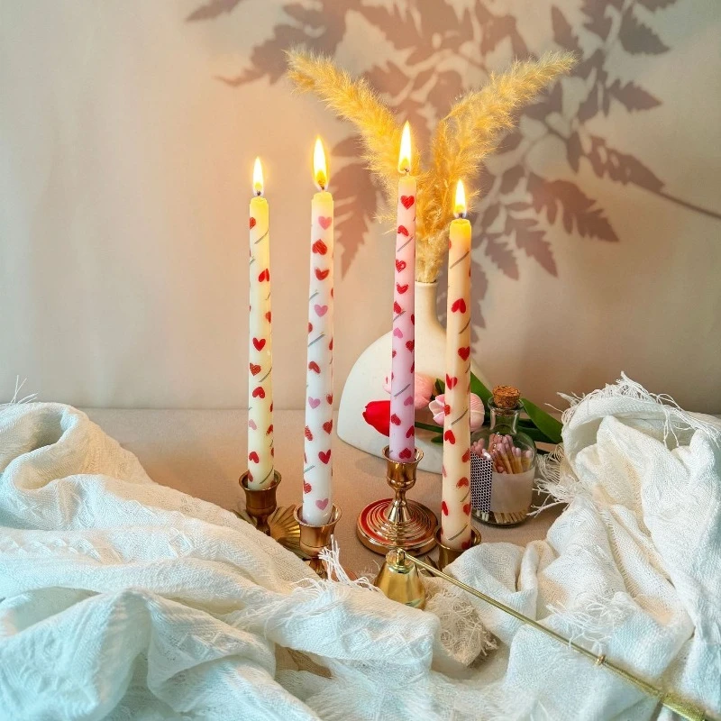 25cm Heart Pattern Unscented Smoke-Free Candle Stick for Wedding Romantic Dinner Decor