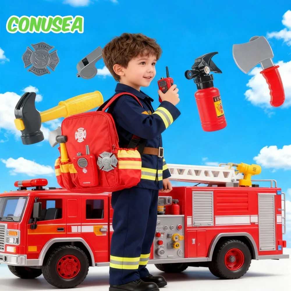 おもちゃの道具 消防士の道具 ツールボックス 面白いコスプレおもちゃ 消防士のロールプレイング 子供のゲーム 作業道具 男の子のためのふりをするおもちゃ