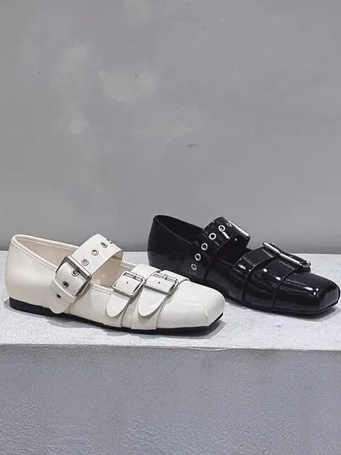 

Кожаные женские туфли Мэри Джейн в стиле ретро, новинка 2025 года, туфли на плоской подошве с квадратной головкой