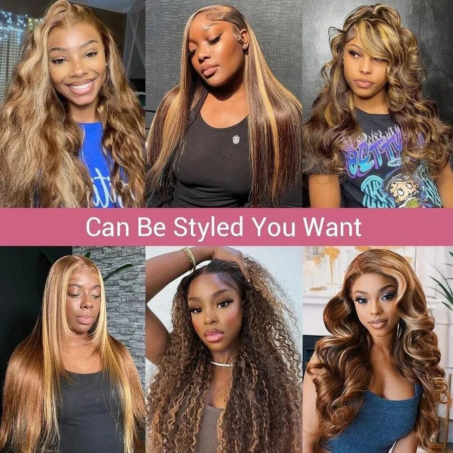 30 Inch Curly Wave Highlight Human Hair Wigs High Density Lace Front Wigs Colored Brazilian 13x6 HD Transparent Lace Frontal Wig image 5