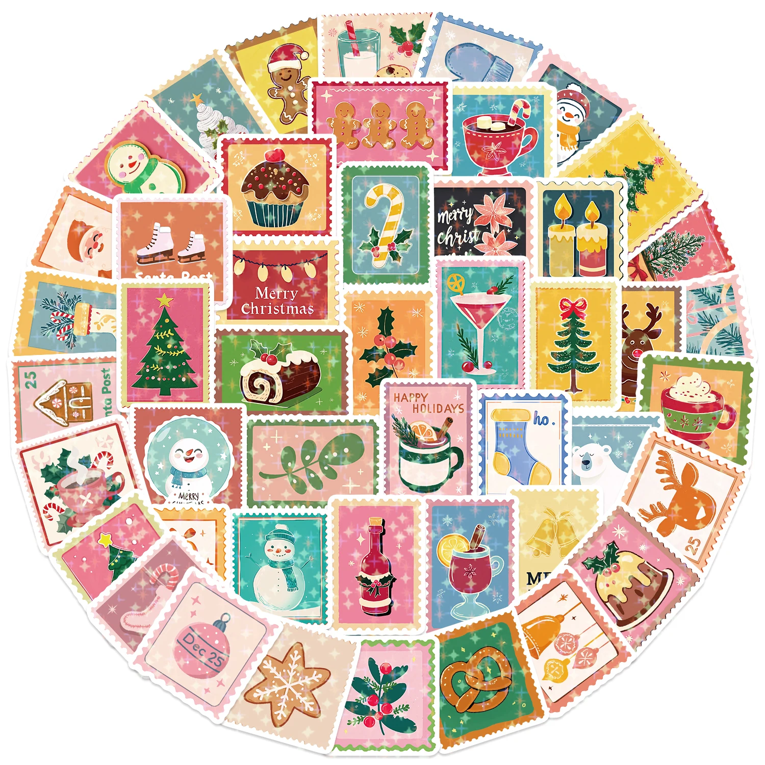 50 قطعة عيد الميلاد الديكور ختم ملصقات الحنين القراءة الكتابة على الجدران بطاقة PVC الهاتف المحمول المحمول سجل القصاصات مقاوم للماء الجمالية