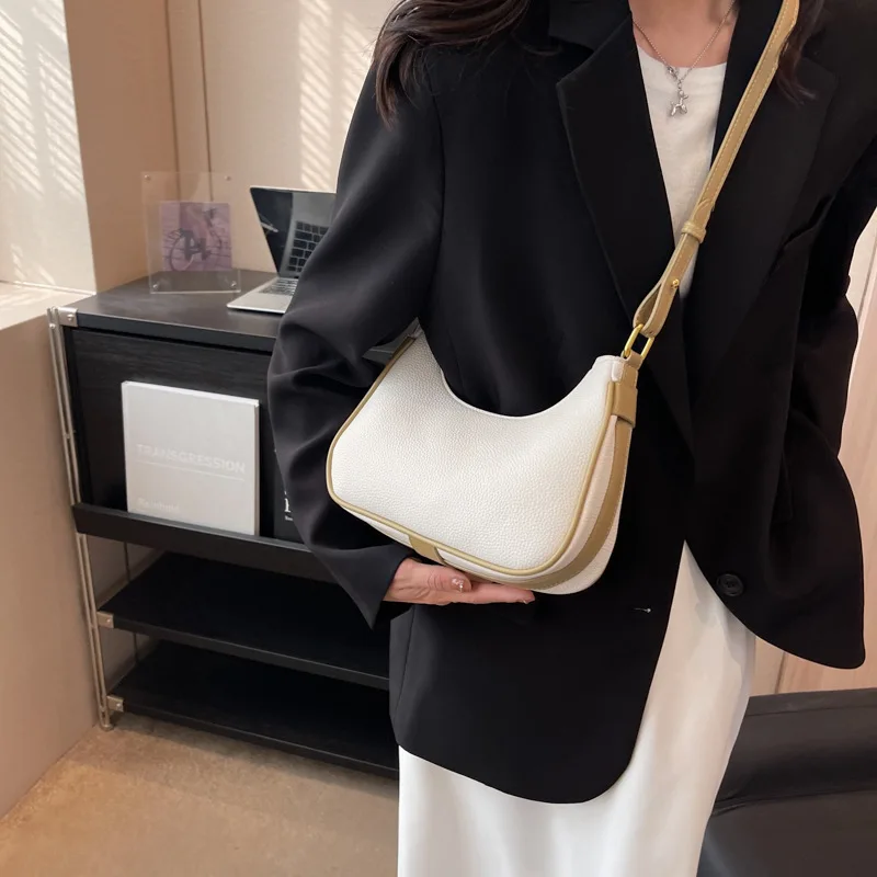 Color Blocking PU Shoulder Bag 2023 New Women's Simple High-end Texture Crossbody Bag Casual Versatile Commuting Underarm Bag