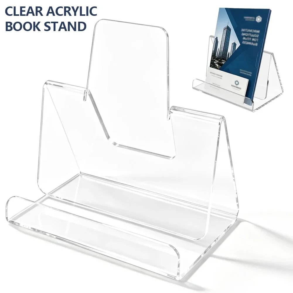 Clear Acrylic Book Display Stand Universal Countertop Brochure Holder with Anti Slip Feet Ergonomic Slant Design Flyer Organizer