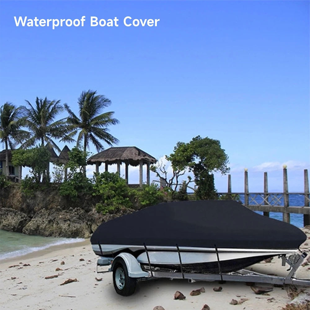 Trailerable Boat Cover Oxford Fits 17-19FT Runabout Cover Bass Boat Accessory Waterproof Cover 190T Marine Grade PU Oxford Cover