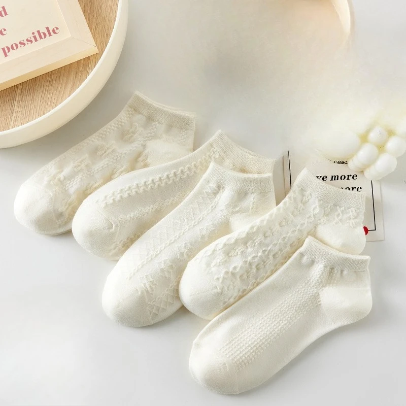 

10 pairs breathable white short tube socks versatile spring summer Fashionable Comfortable thin mesh boat women socks