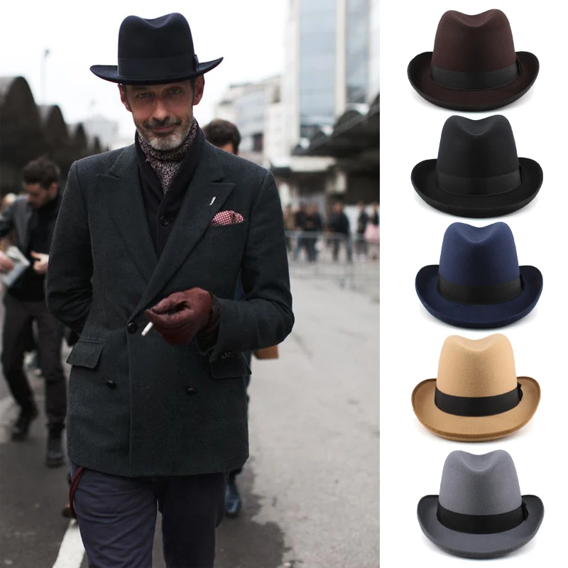 

Men Women Classical Retro Wool Blend Homburg Hats Woolen Fedora Caps Trilby Sunhat Travel Party Adjustable UK M-L US 7 1/8-7 3/8