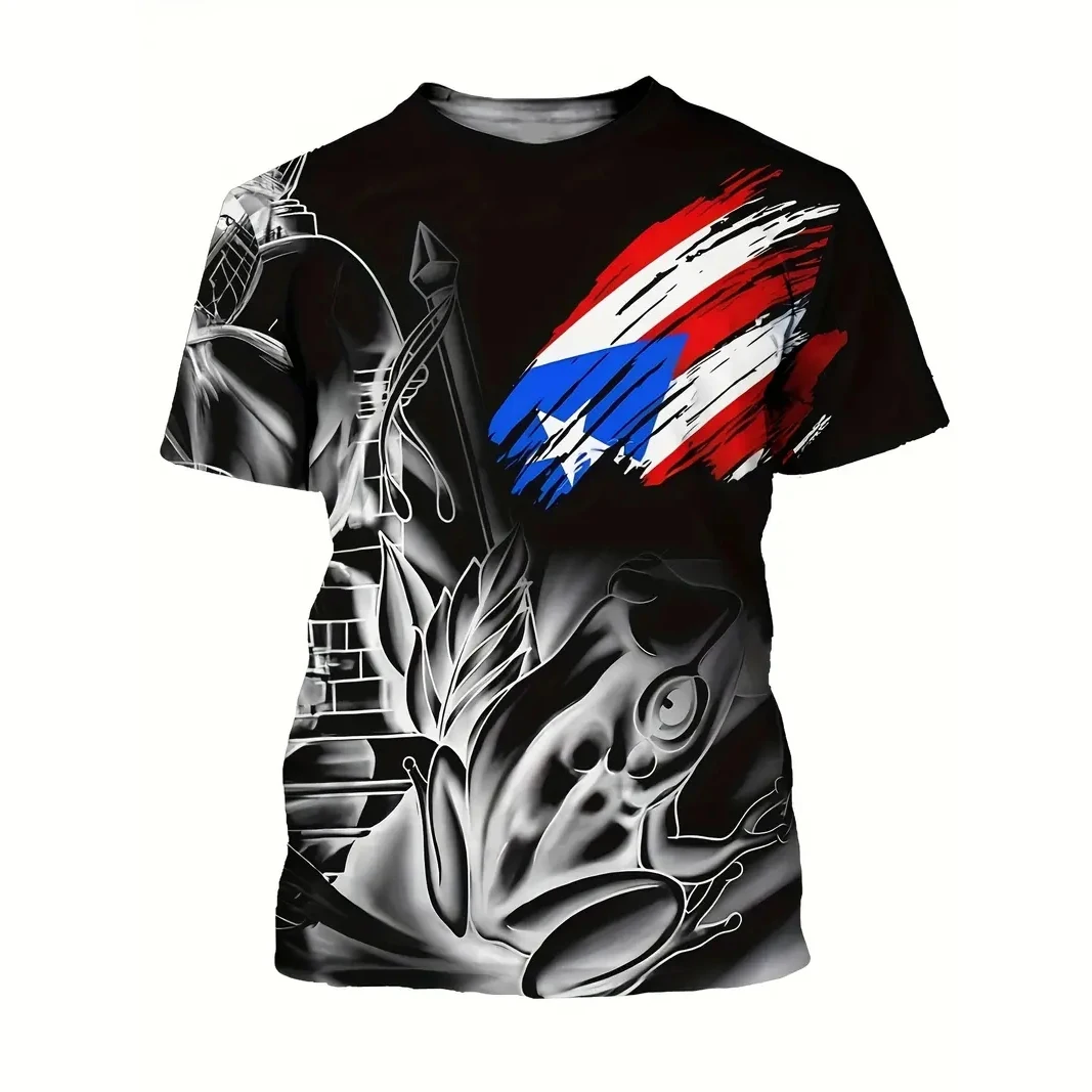 Puerto Rico Men's T Shirt Short Sleeve Tee Flag Pattern Printed T-Shirt Oversized Men Clothing Tops Crew Neck Outdoor Streetwear