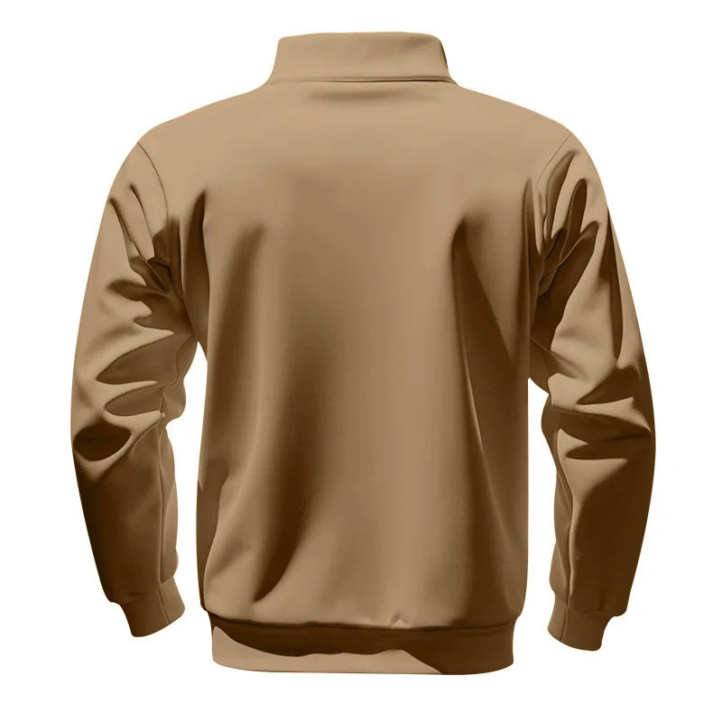 Amerikanischer Herbst- und Winter-Herrenpullover aus schwerem Fleece mit langen Ärmeln, halbem Reißverschluss, lockerem Schnitt und Stehkragen – Detail 35