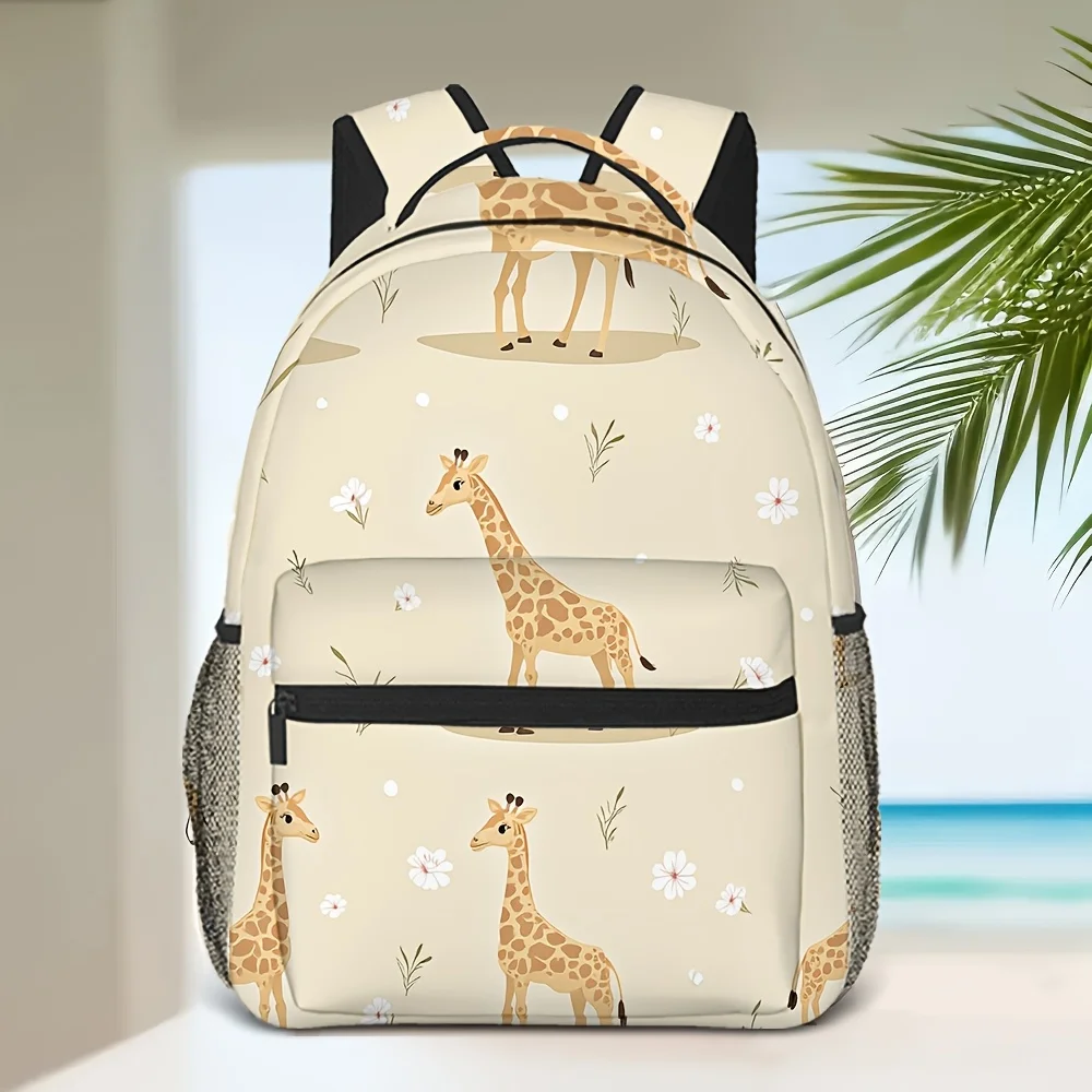 Giraffe Print Backpack Lightweight Durable Fabric with Multiple Compartments Adjustable Padded Straps Zipper Closure for Work