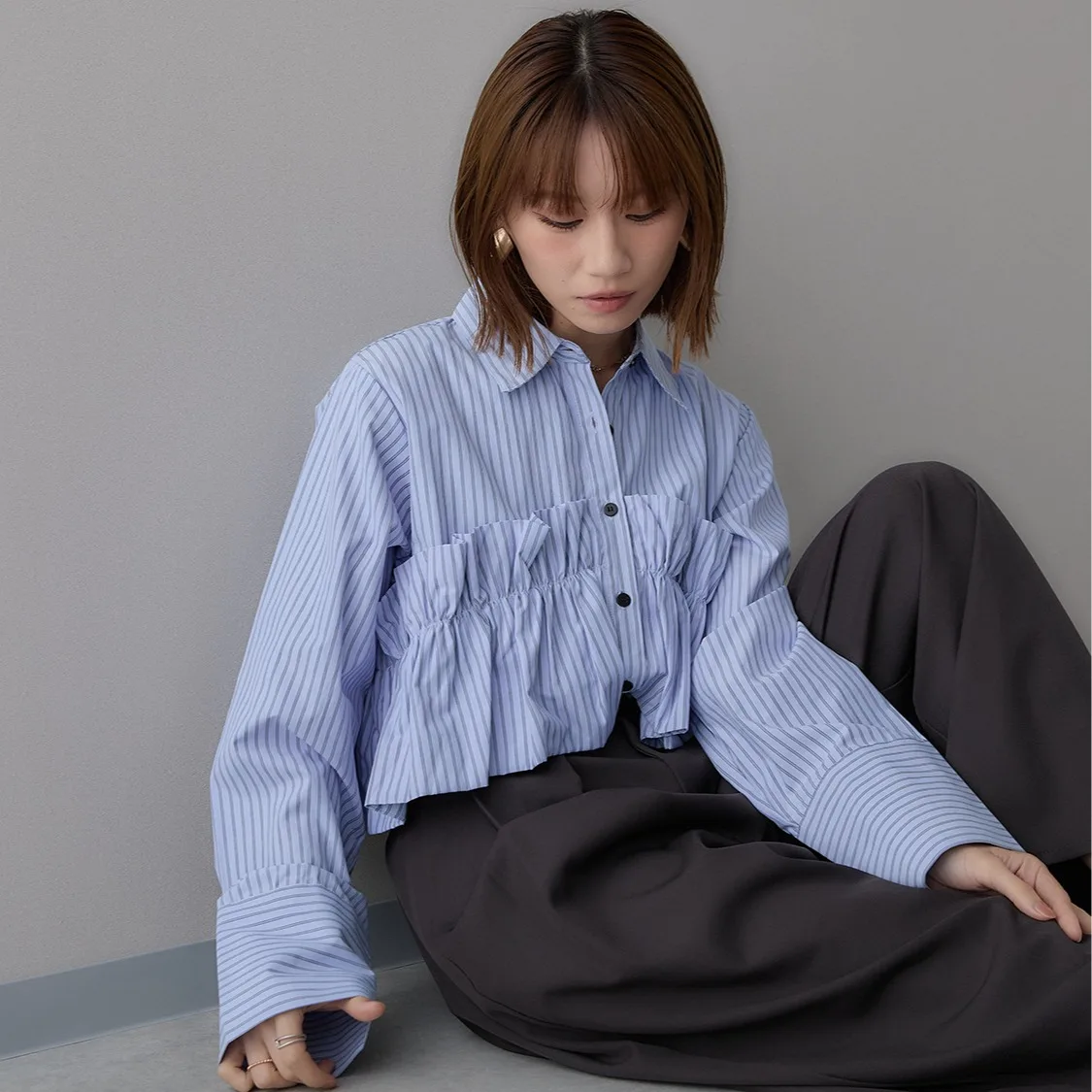 Chic Spring Autumn Plaid Bifold Hem Classic OL Shirt Women's Loose Fit Casual Business Long Sleeve Turn-down Collar Blouse