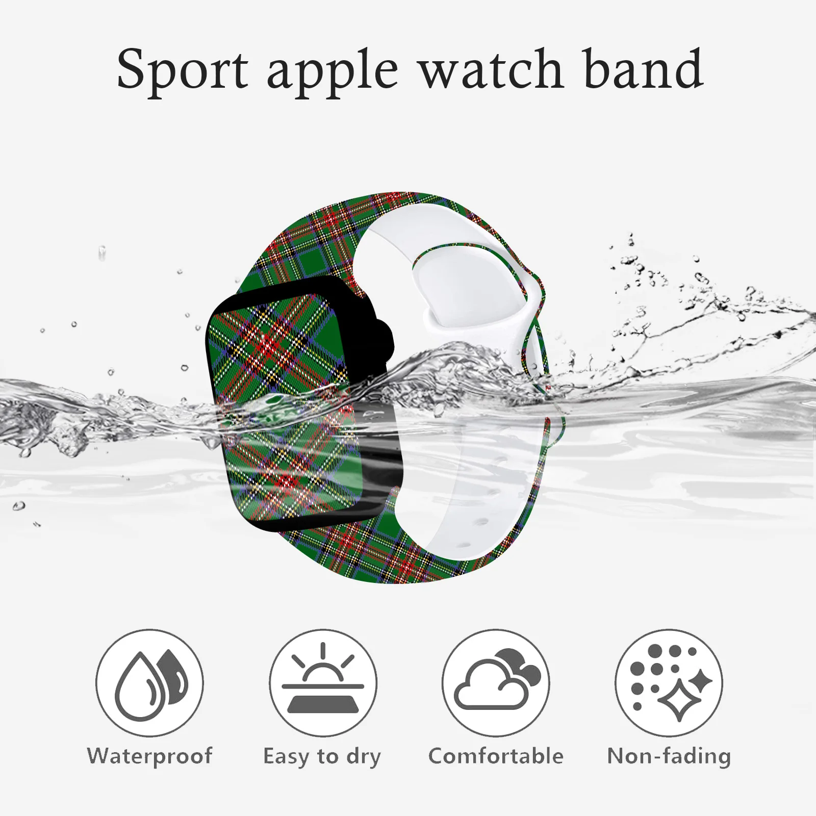 Strap for Apple Watch 45mm 44mm 42mm 40mm Silicone Band with Scotch Plaid Replaceable Bracelet for iWatch 9 8 7 SE 6 Watchband