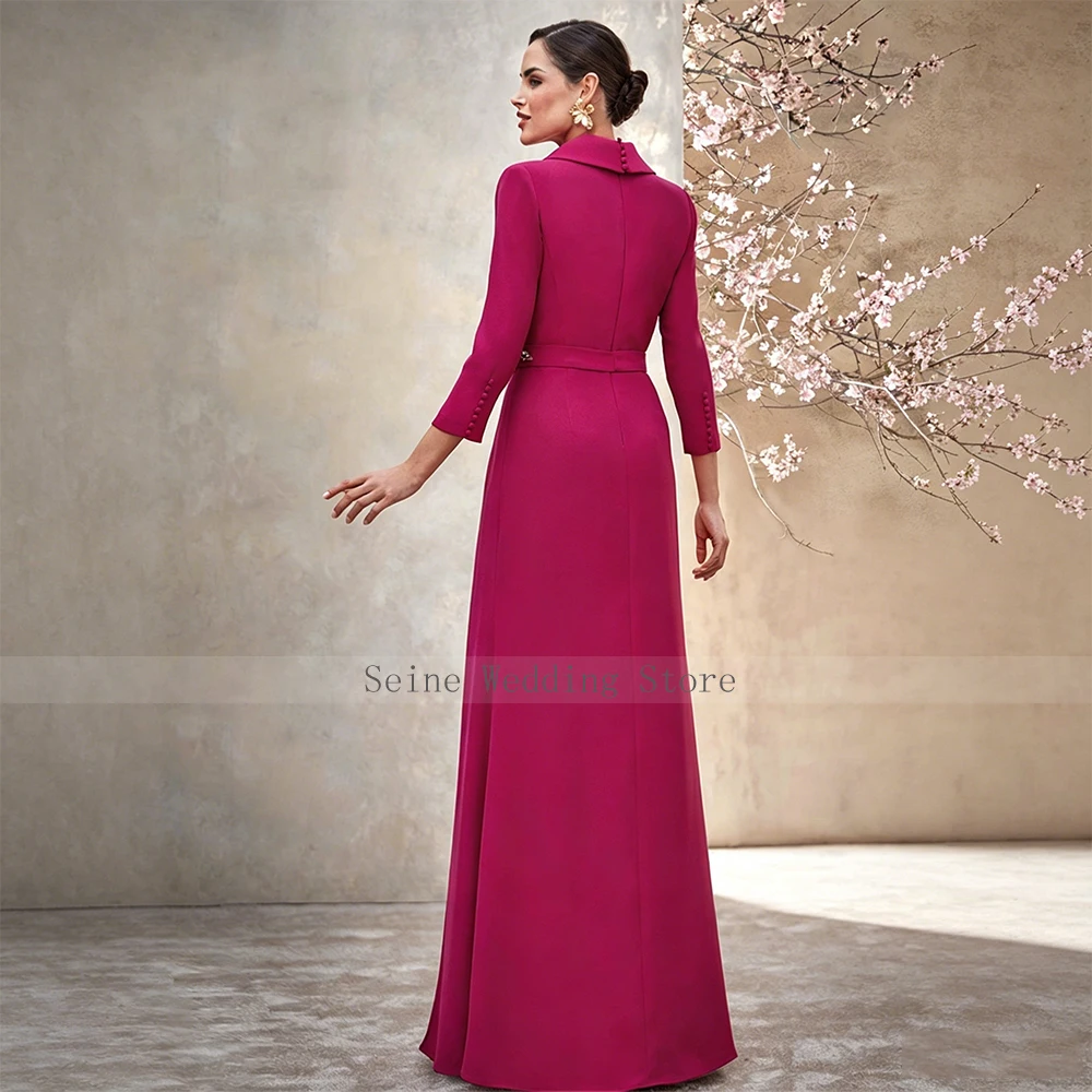 Customized Mother of Bride/Groom Dress 3/4 Sleeves Side Split Modern Wedding Guest Gowns Fuchsia Beading Applique Formal Dresses