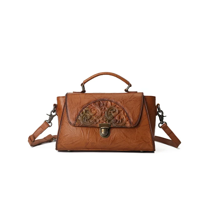 

Chinese Style Floarl Embossing Shoulder Bags Large Capacity Vintage Crossbody Bags Genius Leather Women Bags For Mother Gift
