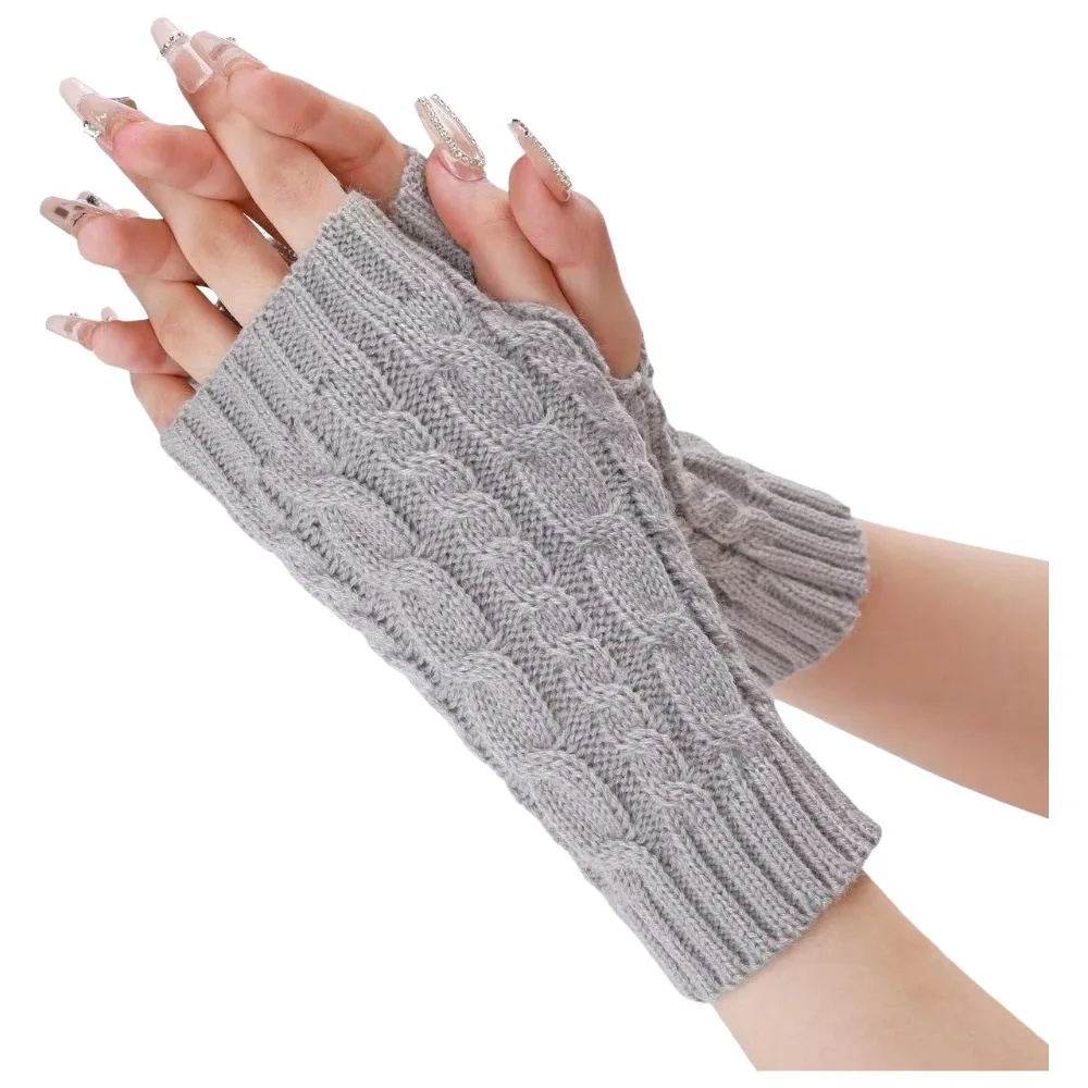 Women Girls Arm Warmers Fingerless Gloves Twist Thick Warm Button Mitten Elastic Fingerless Mittens