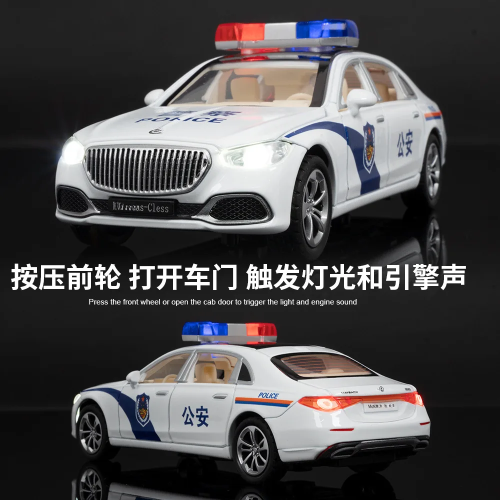 Modelo de coche de aleación a escala 1/32, Metal fundido a presión S680, modelo de coche de policía con sonido ligero, función de retroceso, juguete para regalos de colección para niños