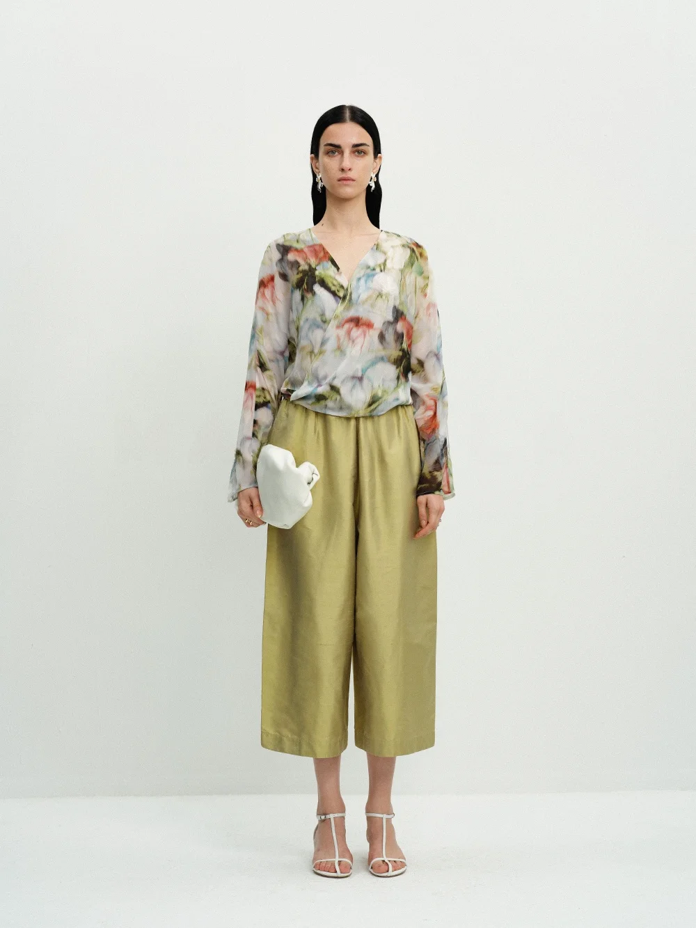 

Брюки MANNALA Matcha Pants Double Silkworm, свободные, широкие, длиной до щиколотки, с цветочным узором, модель l Waist Ele Sle Q930