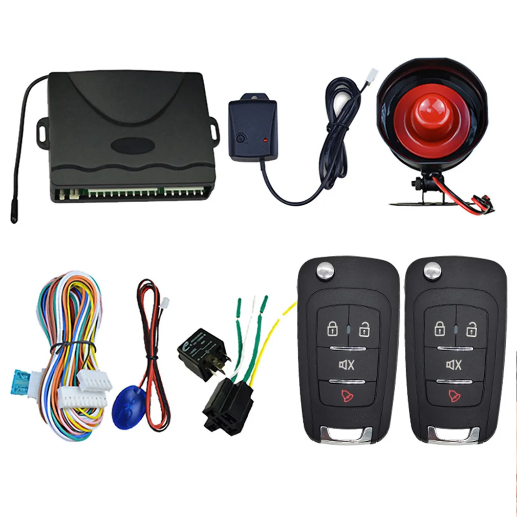 Car Auto Burglar Alarm Protection 2Remote Control Door Lock with Siren Wiring Harness Anti-Theft System Immobiliser Wholesale