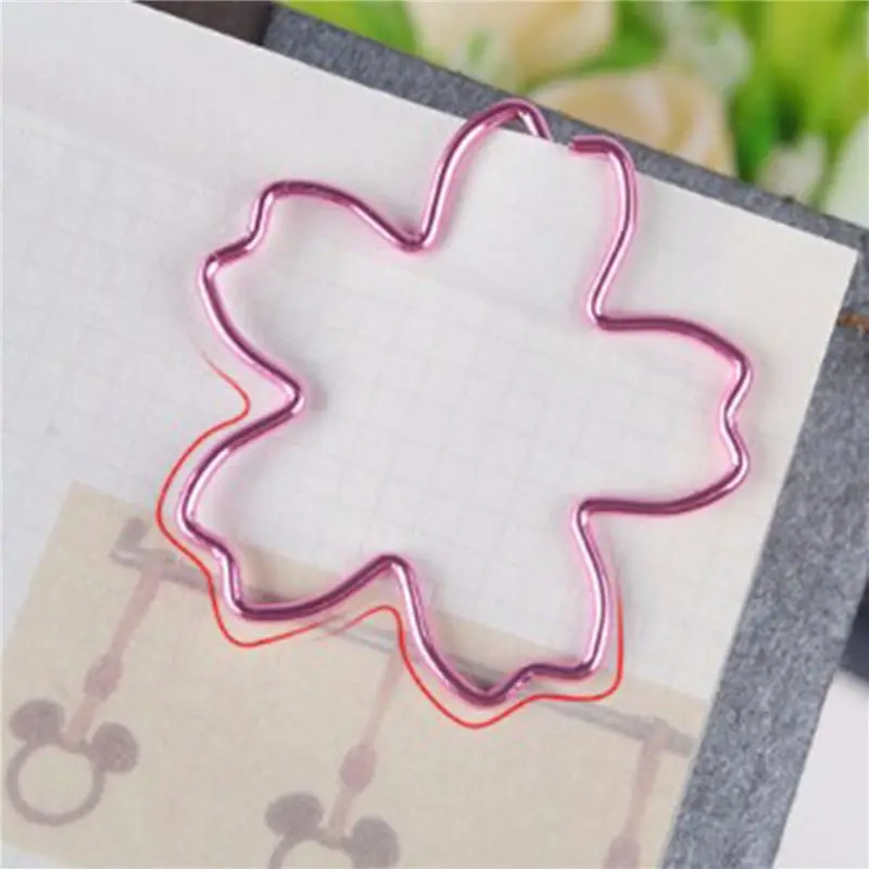 ABRI-36Pcs/Lot TOP QUALITY Plated Pink Paper Clips Paper Needle Bookmark Metal Memo Clip Stationery Cherry Blossoms Box Clips