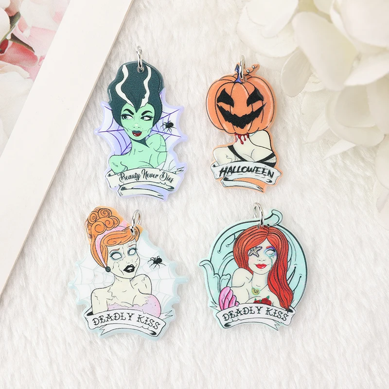 8Pcs Halloween Charms Acrylic Pinup Pumpkin  For Earring Keychain Pendant Necklace Diy Making