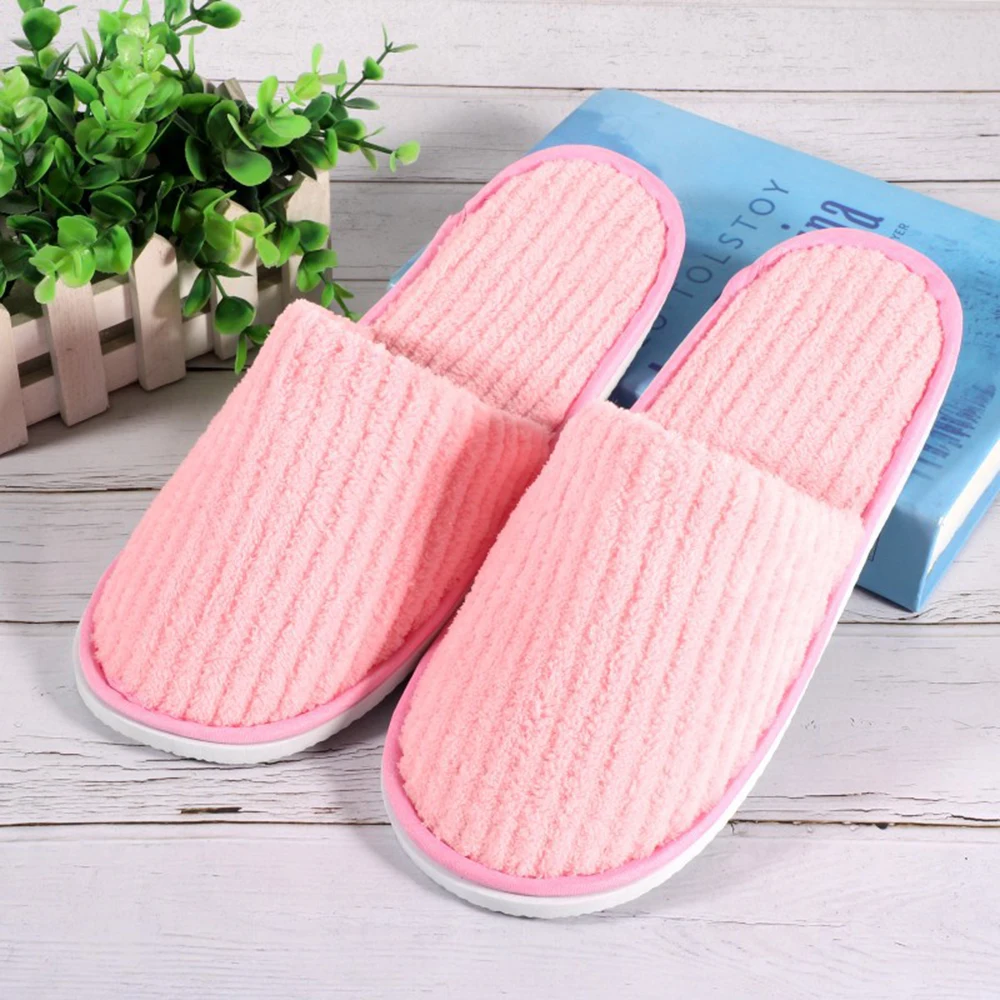 New Warm Soft Disposable Slippers Solid Color Coral Fleece All-inclusive Slippers Non-slip Breathable Hotel Slippers Hot Sale