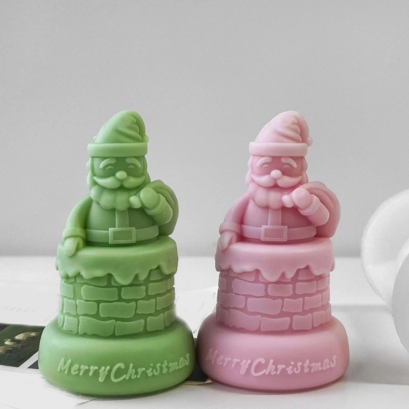 F42F High Temperature Resistant Santa Candle Mold Artistic Detailed Silicone Santa Designs Craft Mold for Christmas Candle