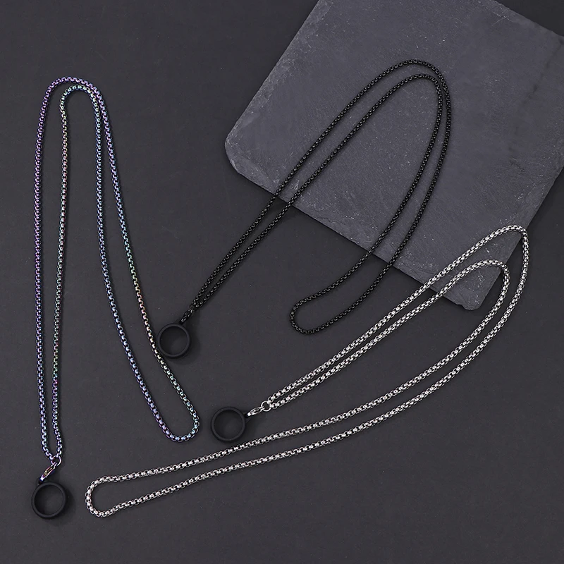 Anti-Lost Pen Lanyard Anti-drop Portable Metal Chain Necklace Lanyard Metal Lanyard Sling Snake Bone Chain With Rubble Ring