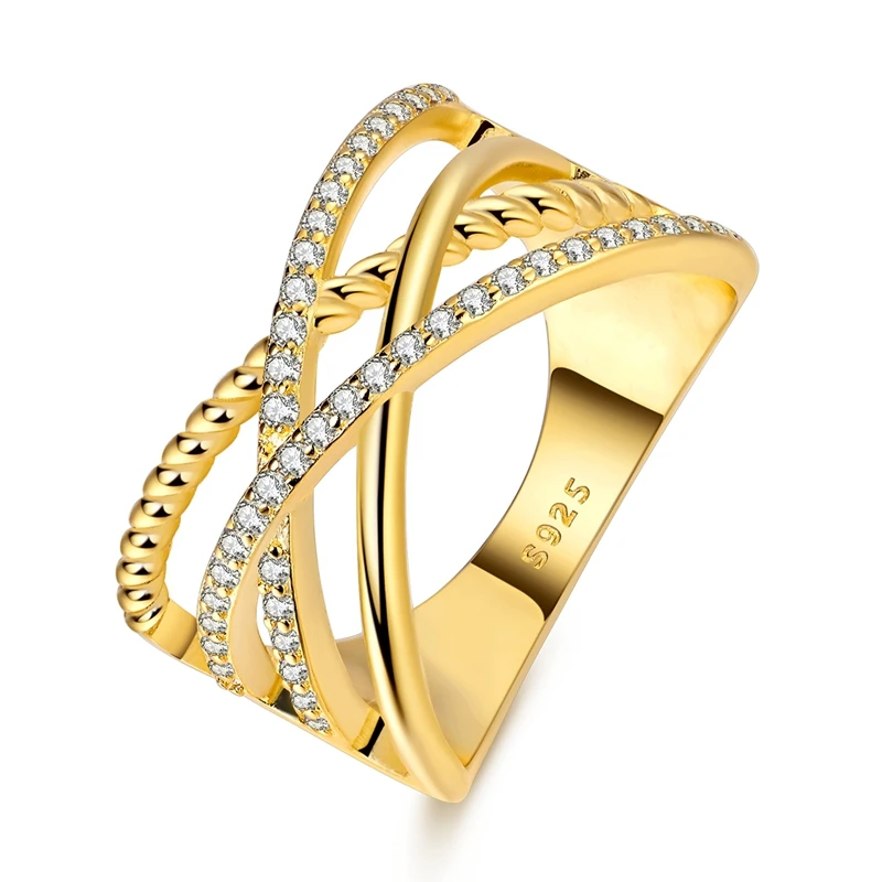 Original 925 Sterling Silver Ring Sparking Gold Plated Wrap Rings For Women Girls Jewelry Birthday Anniversary Gifts