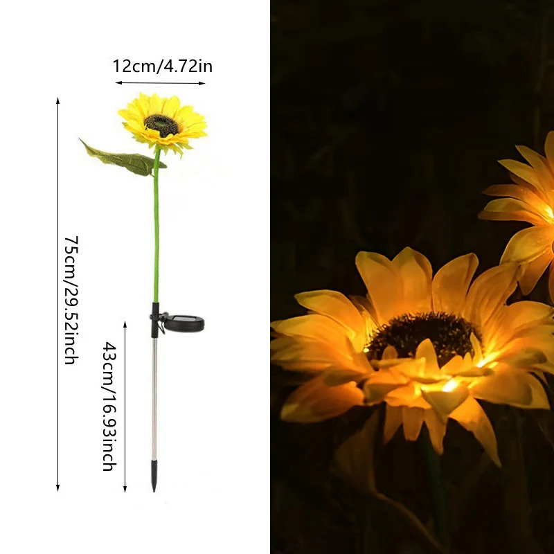 3/1 testa LED simulazione solare luci di girasole giardino cortile prato luci notturne lampada paesaggistica decorazione della casa luce floreale