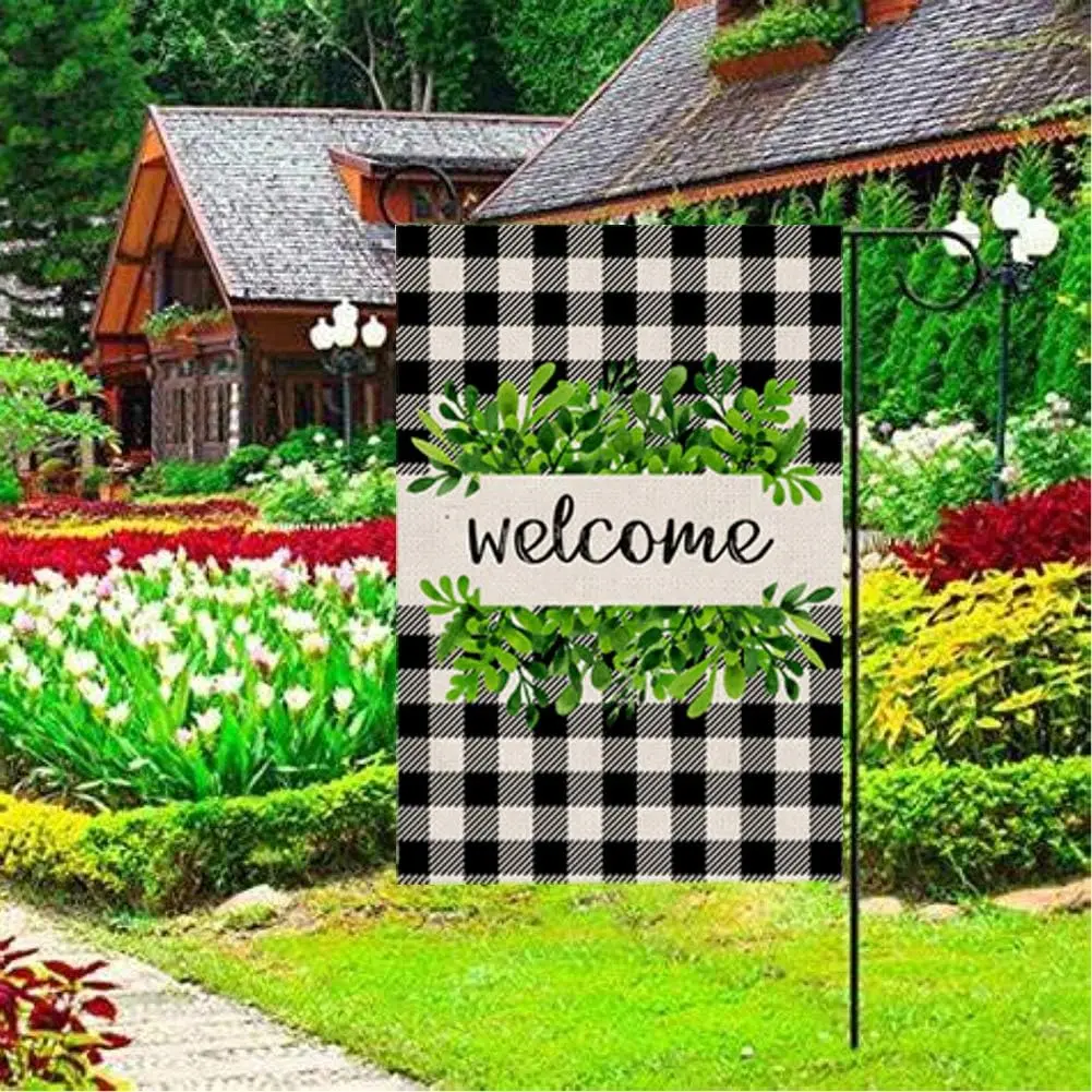 OuMuaMua Garden Flag for Outside Buffalo Plaid Check Welcome Flags Small 12x18 Inch Double Sided Yard Flag for Spring Winter Hom