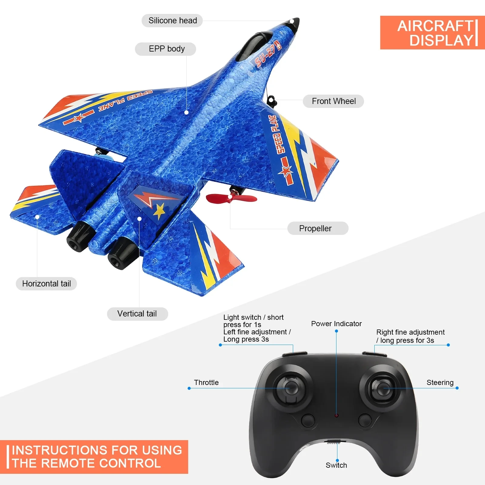 RC Plane Su-27 2.4G 2CH Remote Control Flying Glider LED Lights EPP Foam Radio Airplane Toys Helicopter Drone Child Kid Boy Gift