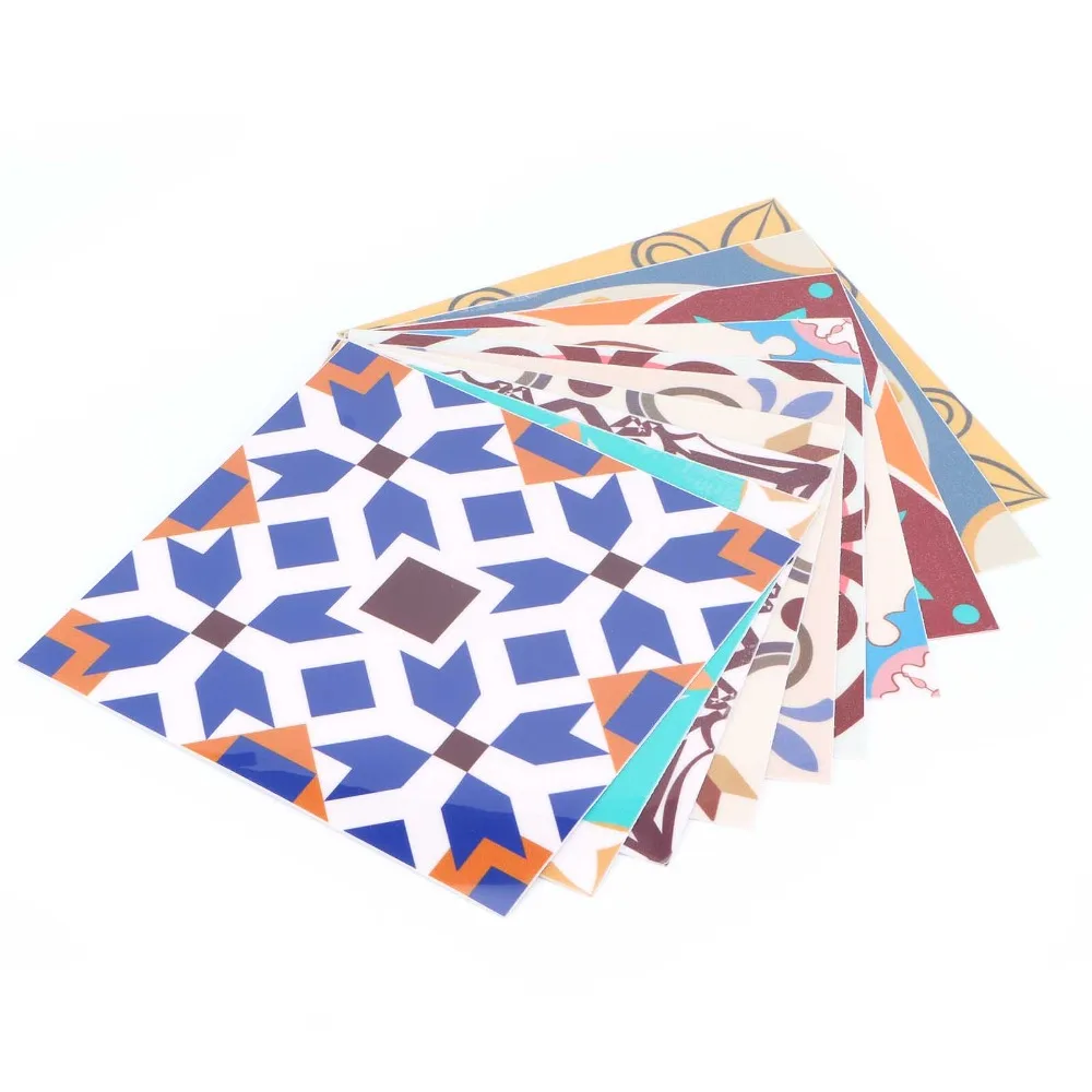 15x15cm Ceramic Tile Stickers Oil Proof Waterproof Peel and Stick Tile Thick PVC Mirror Finish Self Adhesive Wall Decals