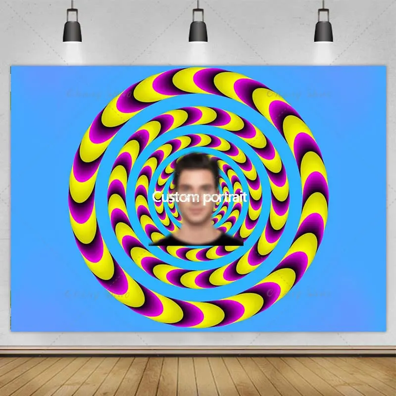 Aangepaste Portret Vortex Spiraal Hypnose Cmyk Achtergrond 3d Vertigo Fotografie Achtergrond Optische Illusie Foto Banner Rekwisieten