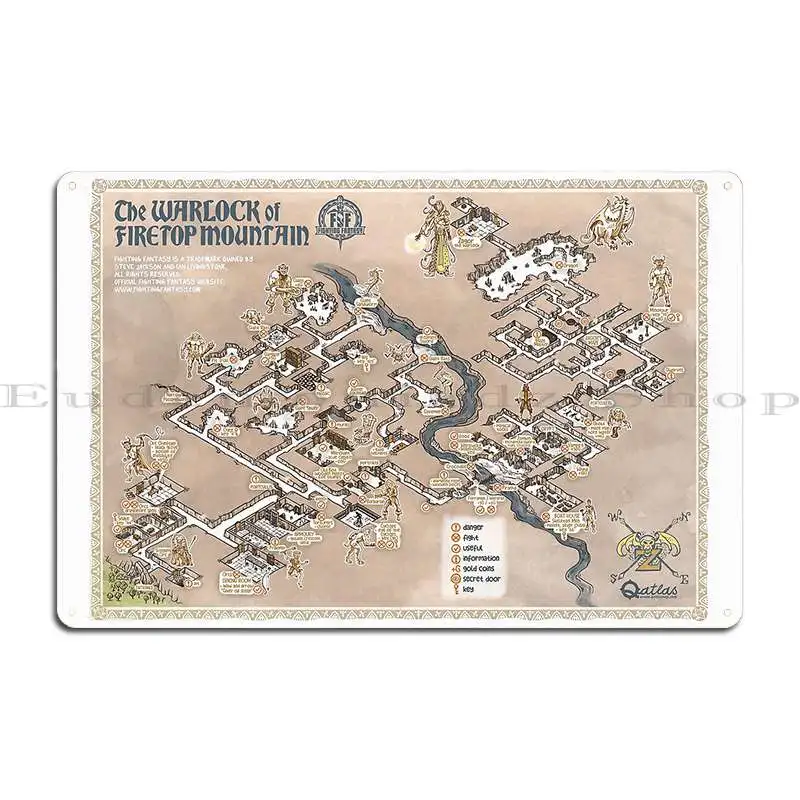 القتال الخيال وورلوك أوف فاير توب ماونتن جيم بوك خريطة علامات معدنية خمر تصميم مخصص جدار ديكور تين تسجيل ملصق