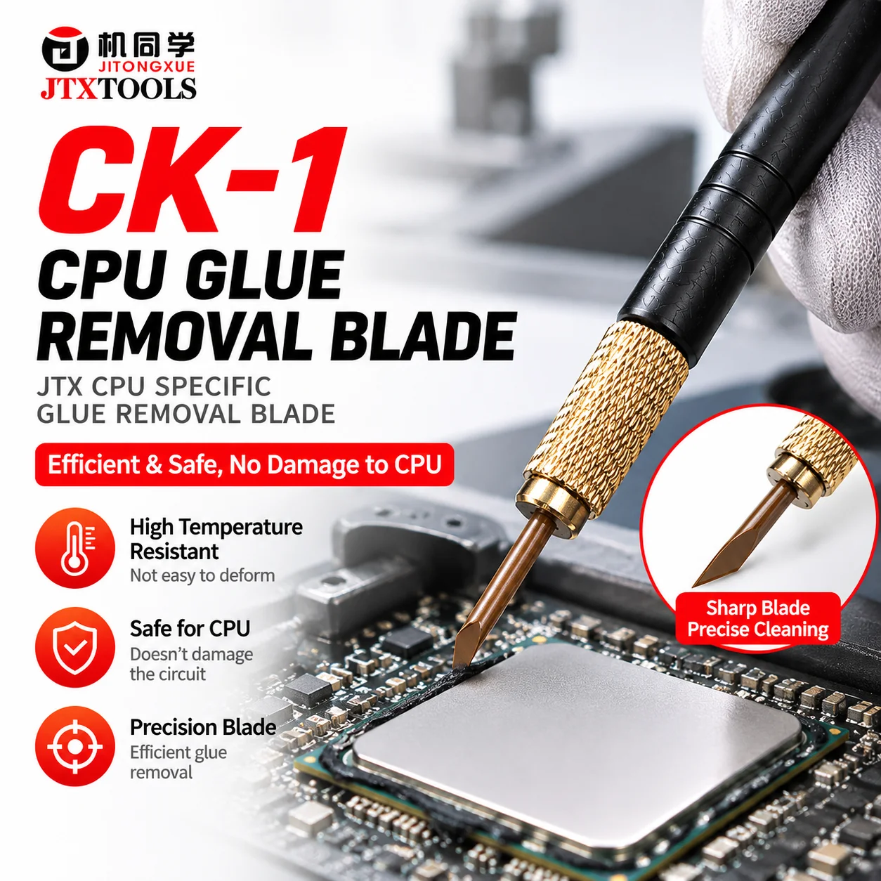 JTX CK-1 CPU Glue Removal Blade Precision Bevel Edge Scraper for Phone Motherboard Chip Adhesive Cleaning Repair