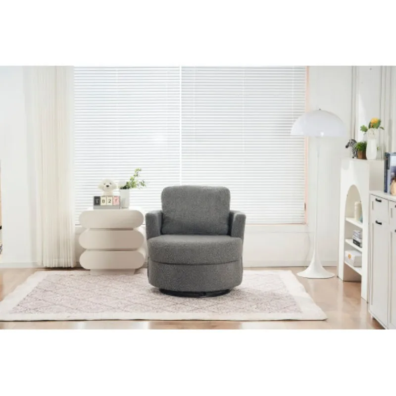 Teddy swivel armchair with back cushion pillow thick foam pad, Medium Grey