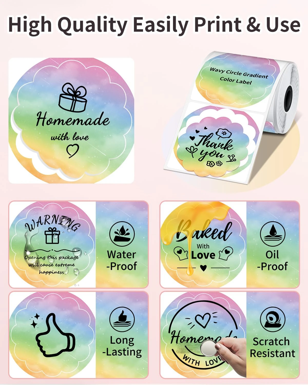 ملصقات دائرية لـ M110/M120/M200/M220، 1.96 بوصة × 1.96 بوصة (50 × 50 مم) ملصقات ألوان متدرجة مستديرة حرارية للرمز الشريطي/الشعار/الهدية/شكرًا