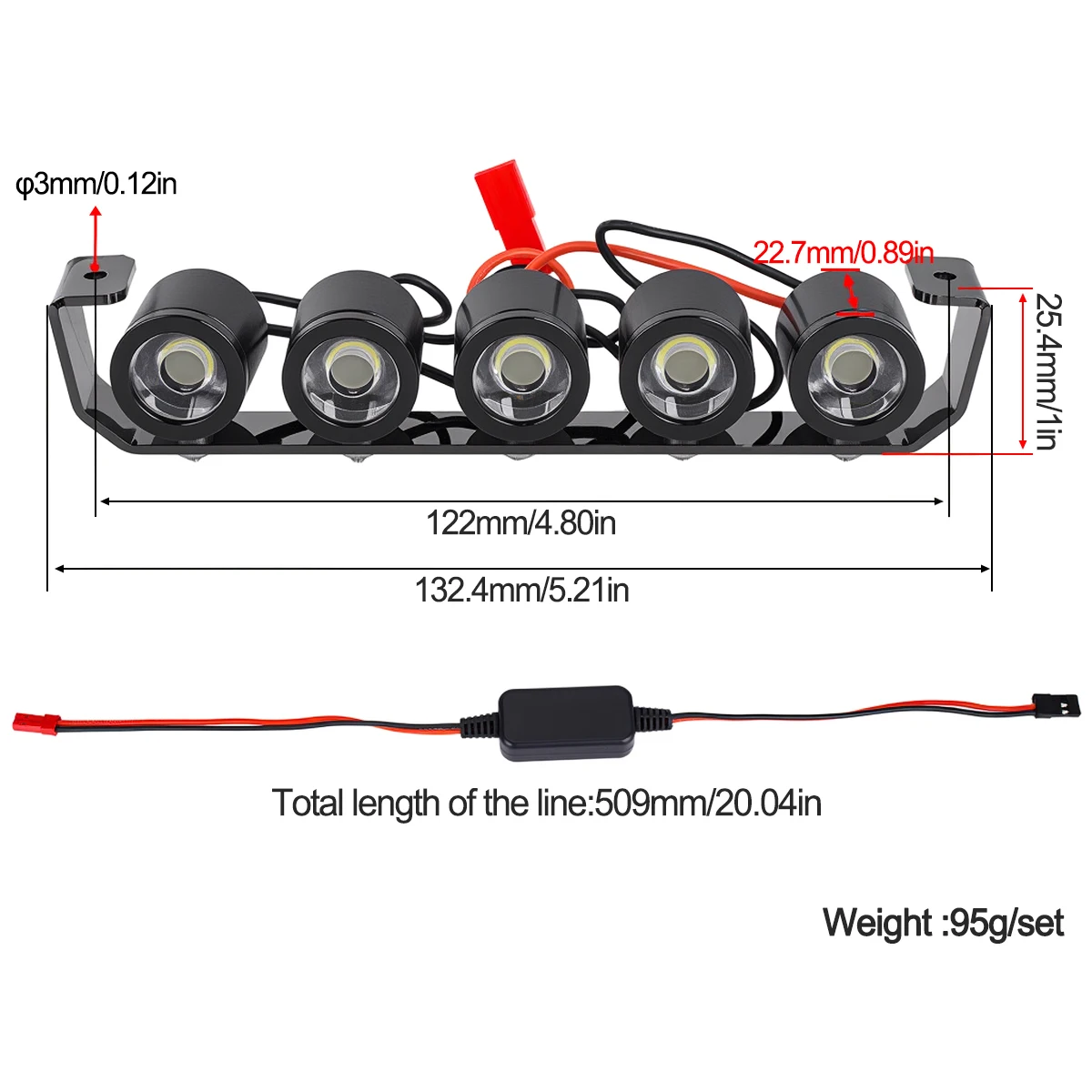 1/8 1/10 RC Metal Spotlight 4W High Brightness Roof Light for Crawler Tractor Truck Off-Road Model Car